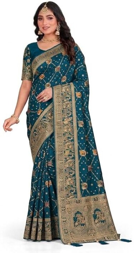 Bharti Collections Woven Banarasi Art Silk Saree (Blue)