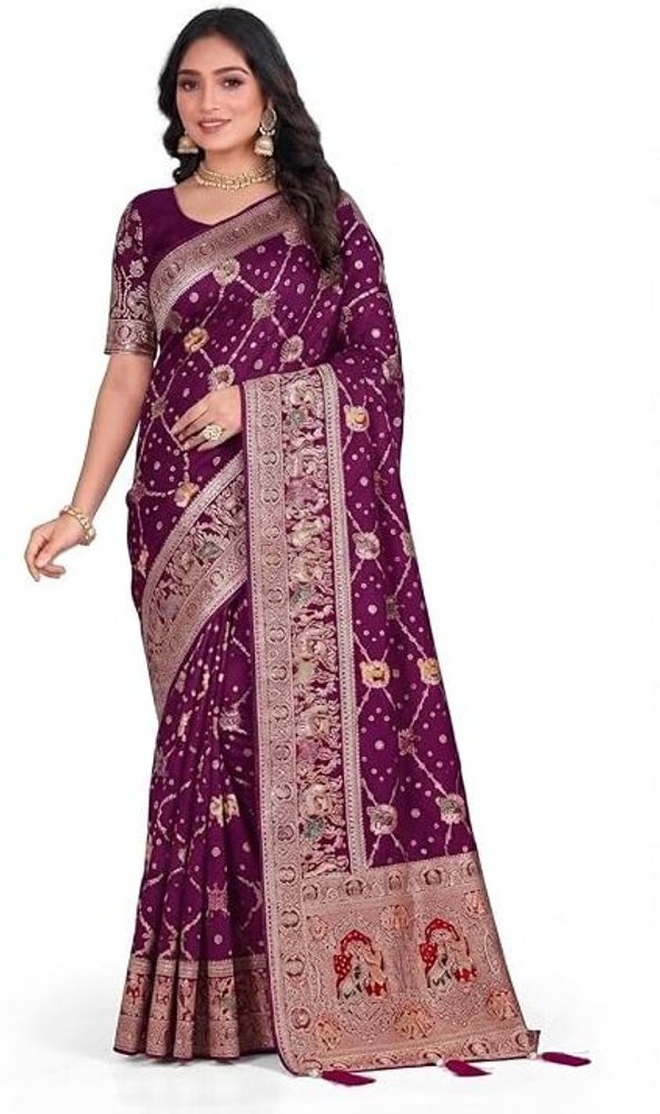 Bharti Collections Woven Banarasi Art Silk Saree (Blue)