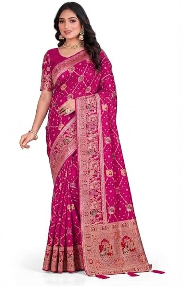 Bharti Collections Woven Banarasi Art Silk Saree (Red)