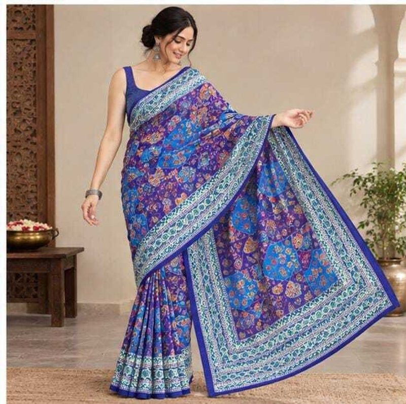 Bharti Collections Printed Bollywood Pure Silk Saree (Multicolor)