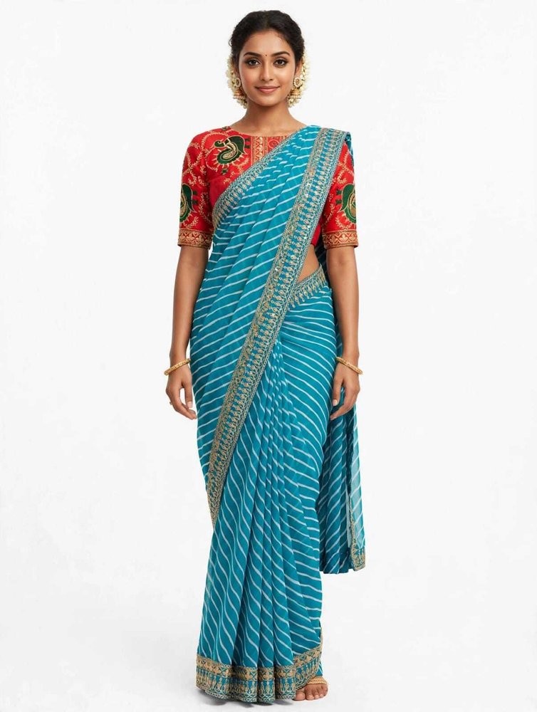 Bharti Collections Embroidered Bollywood Georgette Saree (Blue)