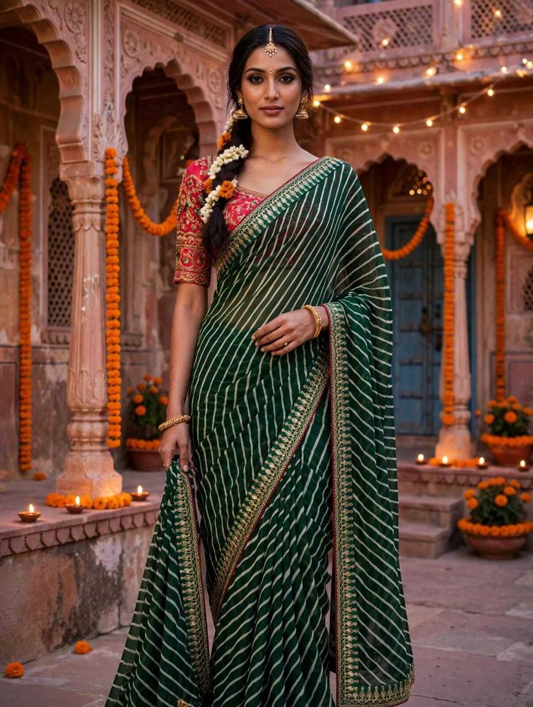 Bharti Collections Embroidered Bollywood Georgette Saree (Green)