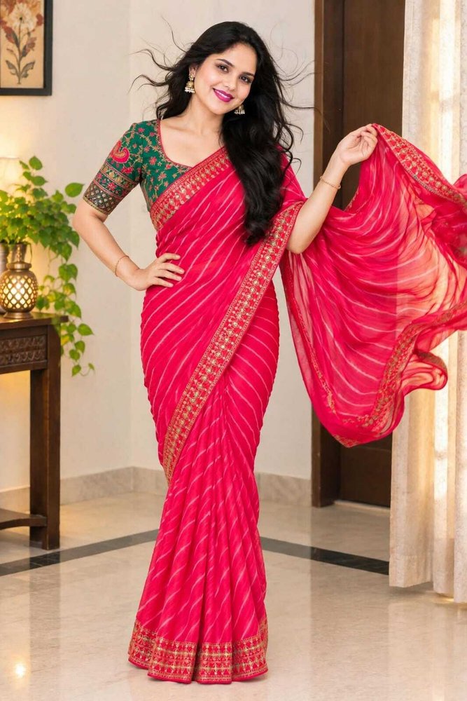 Bharti Collections Embroidered Bollywood Georgette Saree (Pink)
