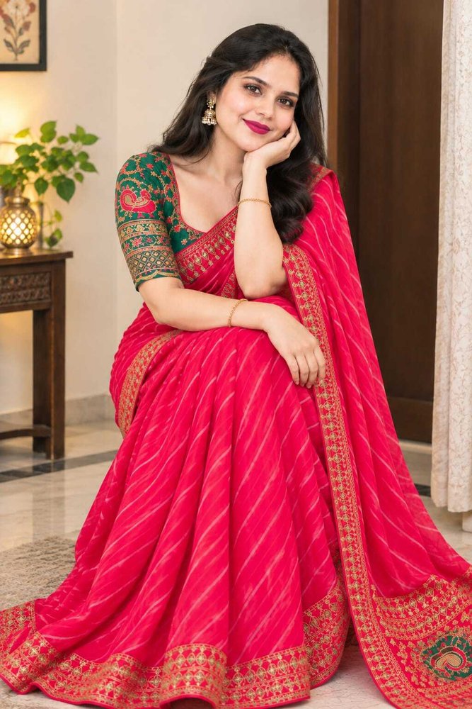 Bharti Collections Embroidered Bollywood Georgette Saree (Pink)