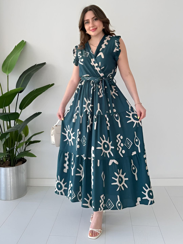 Coral Peach Georgette Pleated Festive Maxi Gown Dress