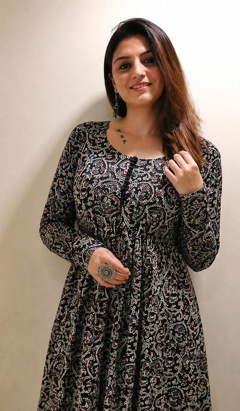 Indigo Bagru Handblock Asymmetric Hemline Kurta