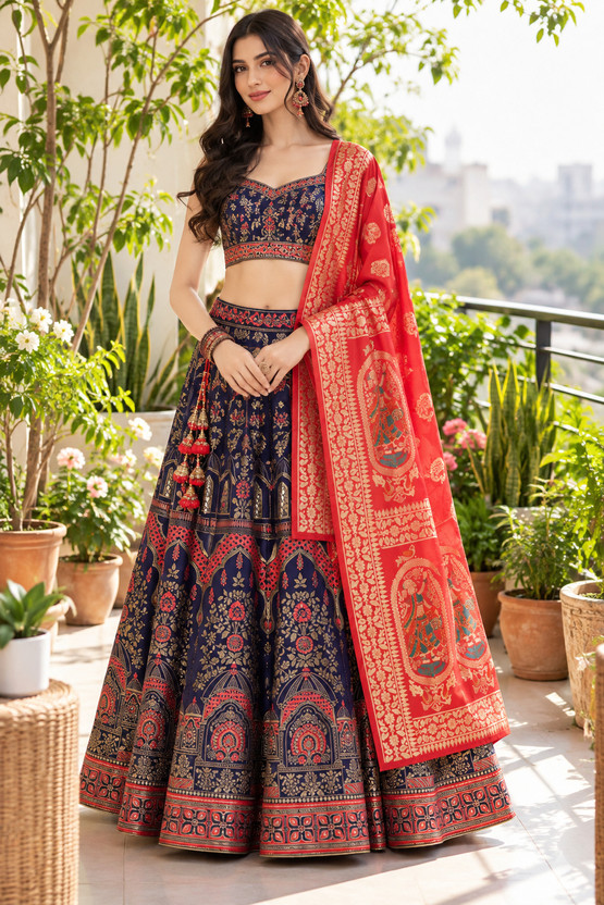 Lavender Floral Printed Sheer Organza Party Lehenga