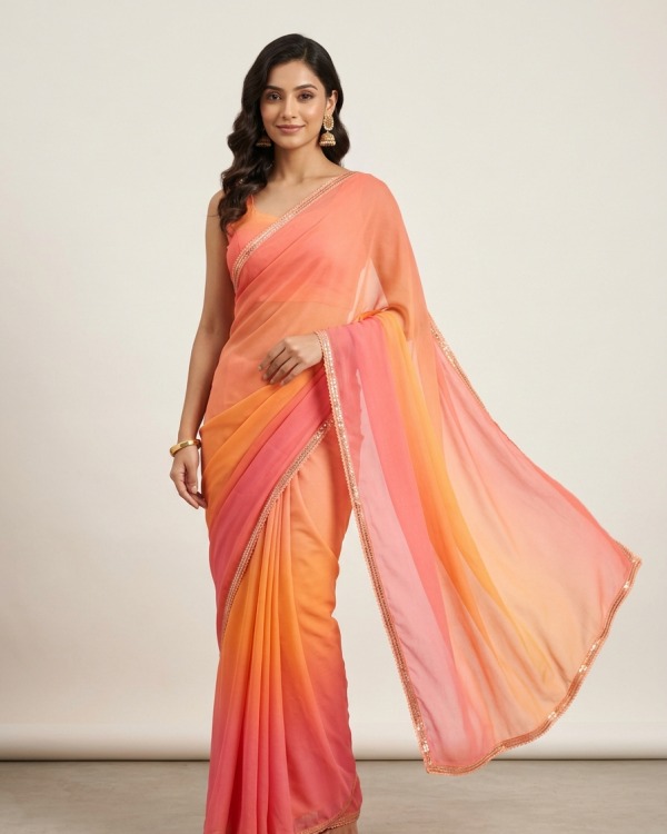 Sunset Ombre Georgette Saree with Sequin Border