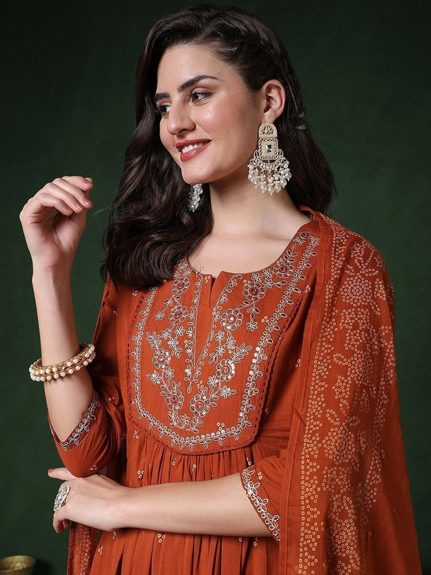 Embellished Floor-Length Anarkali Suit with Dupatta
